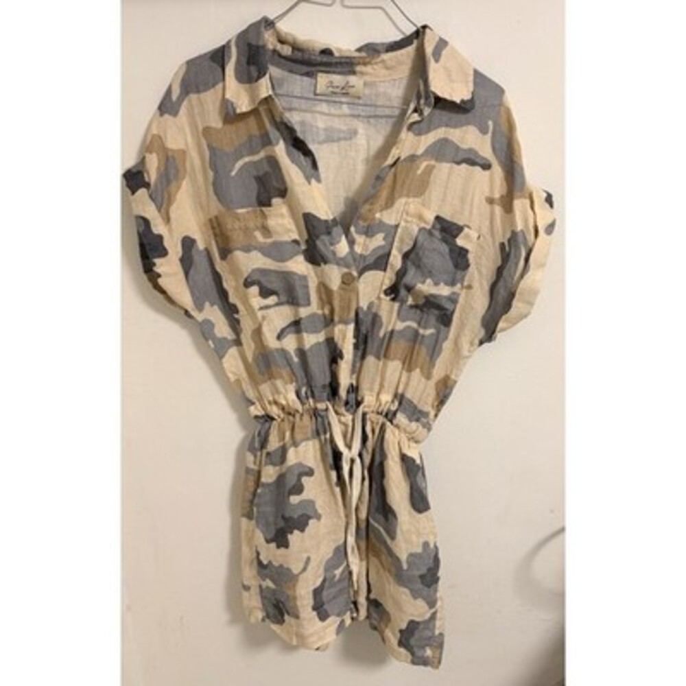 Puro Lino Camouflage Linen Romper Short Sleeve Size S/M Summer Vacation